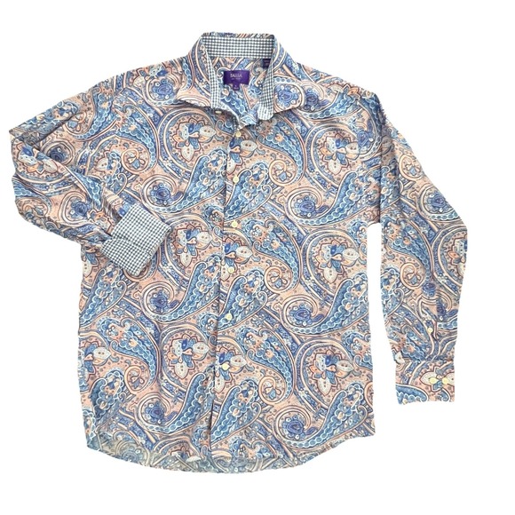 Tallia Flip Cuff L Mens Button Up Shirt  Pink Paisley Cotton All Over Print Prep - Picture 2 of 10